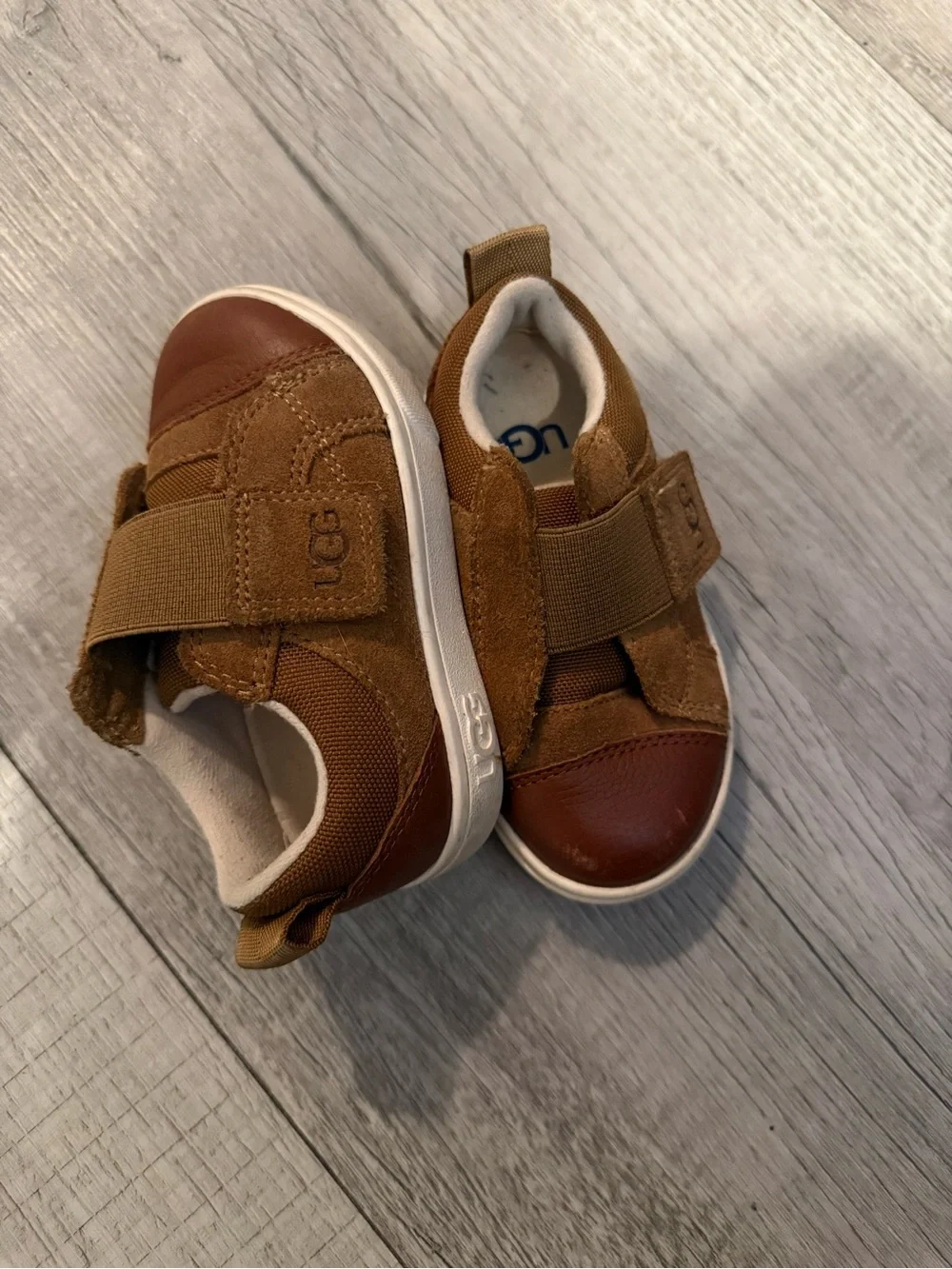 UGG Baby Boy Brown Suede & Leather Velcro Sneakers